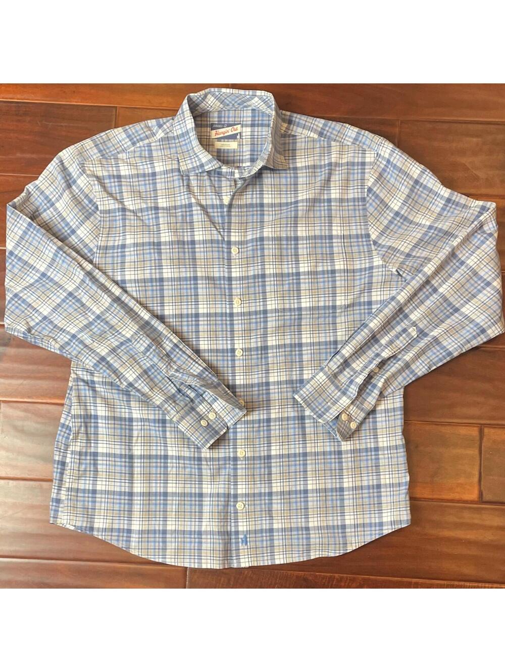 Johnnie -O Top Shelf Blue Gray Windowpane Plaid Button Up Shirt Men's M